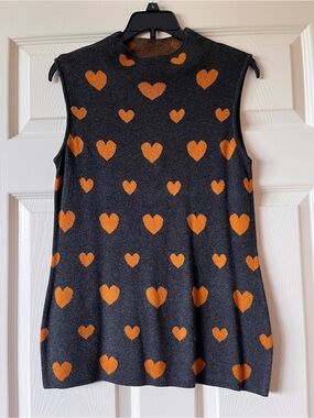 Elle Black Knit Top with Orange Dot Motif